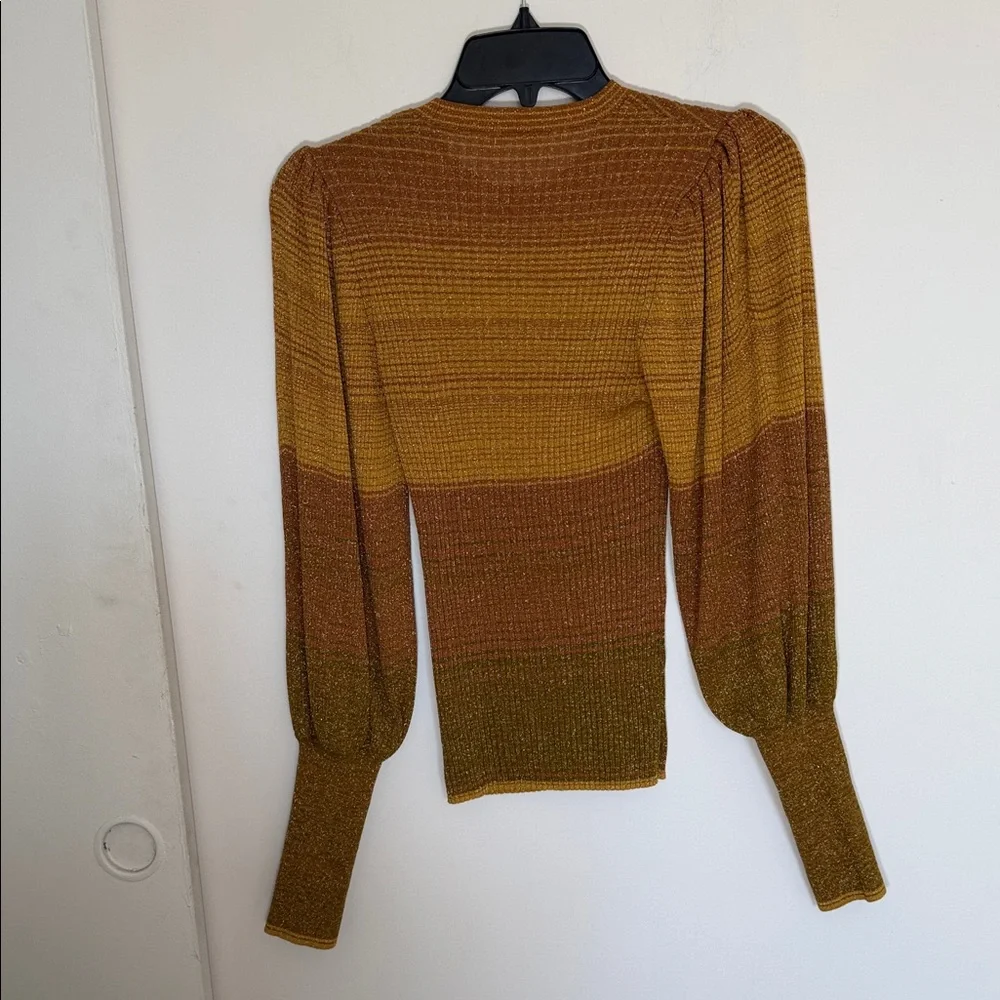 Ulla Johnson Metallic Ribbed Puff-Sleeve Top in Mustard & Bronze